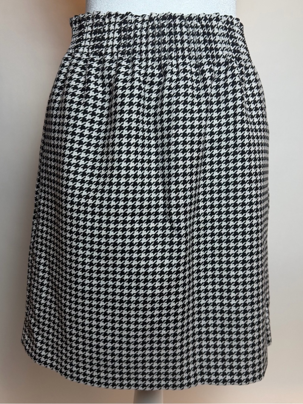 J. Crew Wool Blend Black and White Houndstooth A-Line Skirt with Pockets